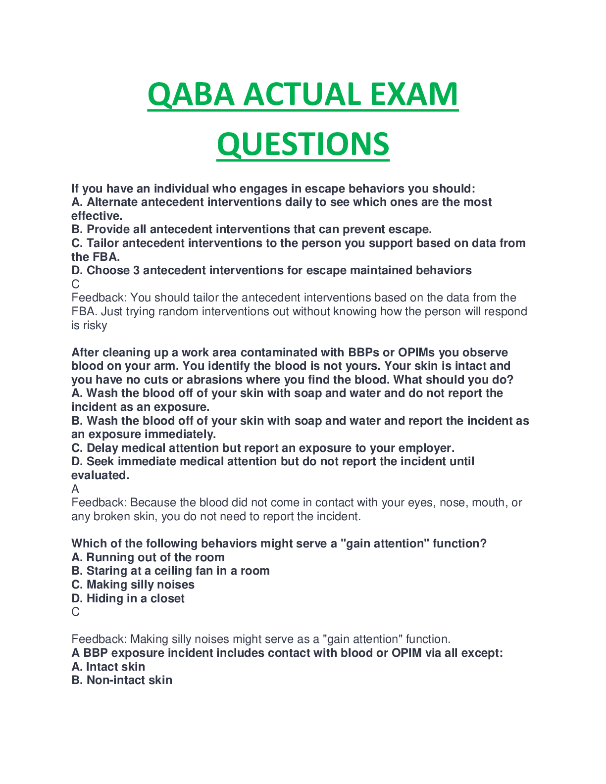 Preview image for QABA ACTUAL EXAM PRACTICE QUESTIONS WITH 100% CORRECT ANSWERS (TAKEN FROM RELIAS TRAININGS).DOWNLOAD FOR TOTAL SATISFACTION.